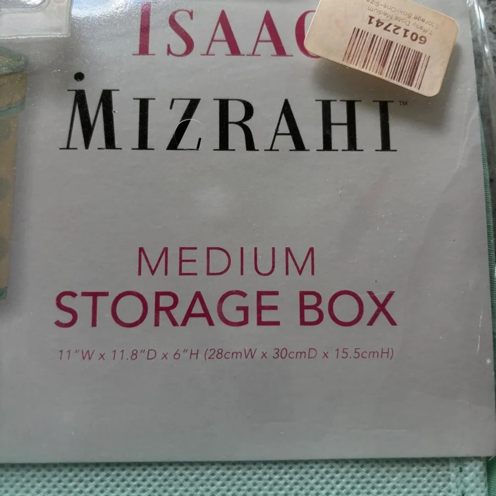 Isaac Mizzrahi Shoe Organizer & Medium Storage Box Beige w/ Green Polka Dots NEW